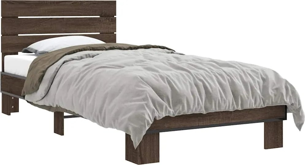 vidaXL barna tölgyszínű szerelt fa és fém ágykeret 90 x 200 cm