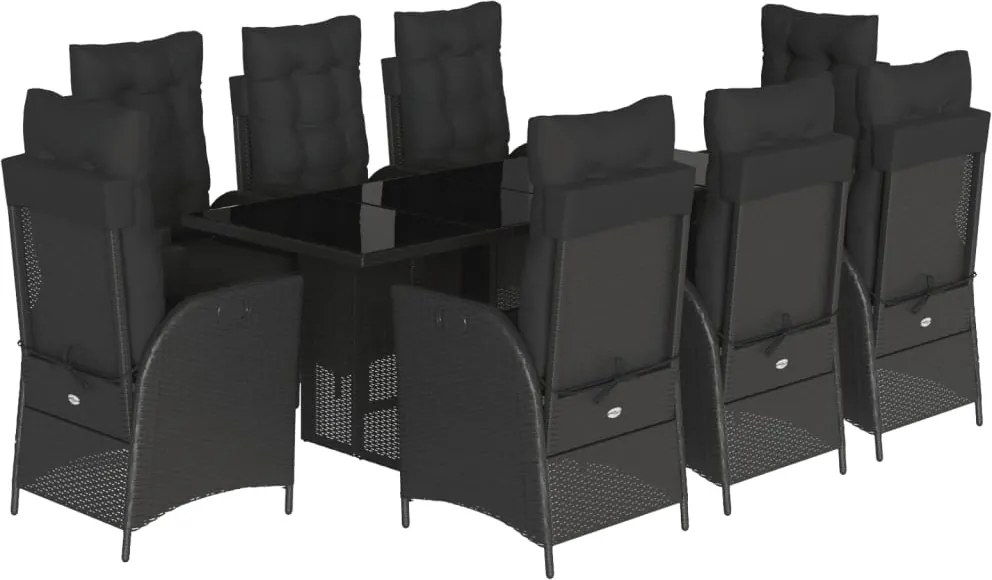 vidaXL 9 részes fekete polyrattan kerti étkezőgarnitúra párnákkal
