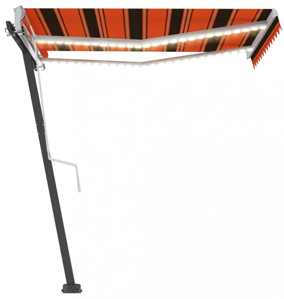 narancs és barna kézzel kihúzható LED-es napellenző 300x250 cm