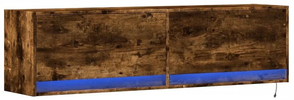 füstös tölgy színű fali TV-szekrény LED-ekkel 140 x 31 x 38 cm