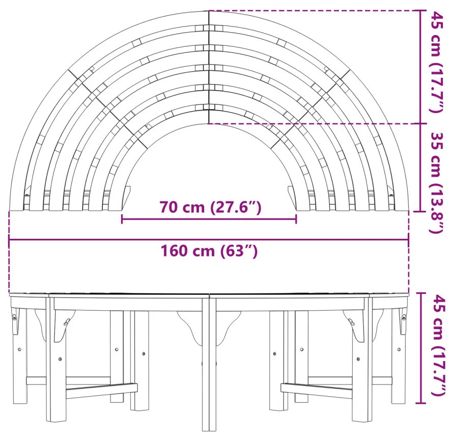 Kültéri Fa Pad Félkör 160 cm Tömör Eukaliptusz
