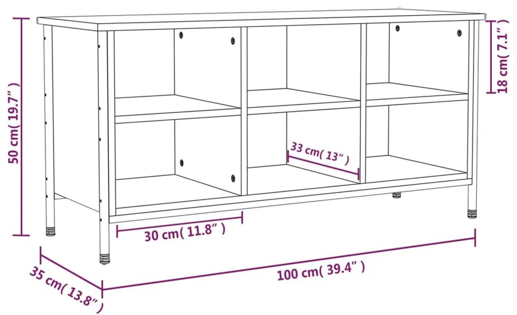 füstös tölgy színű szerelt fa cipősszekrény 100x35x50 cm
