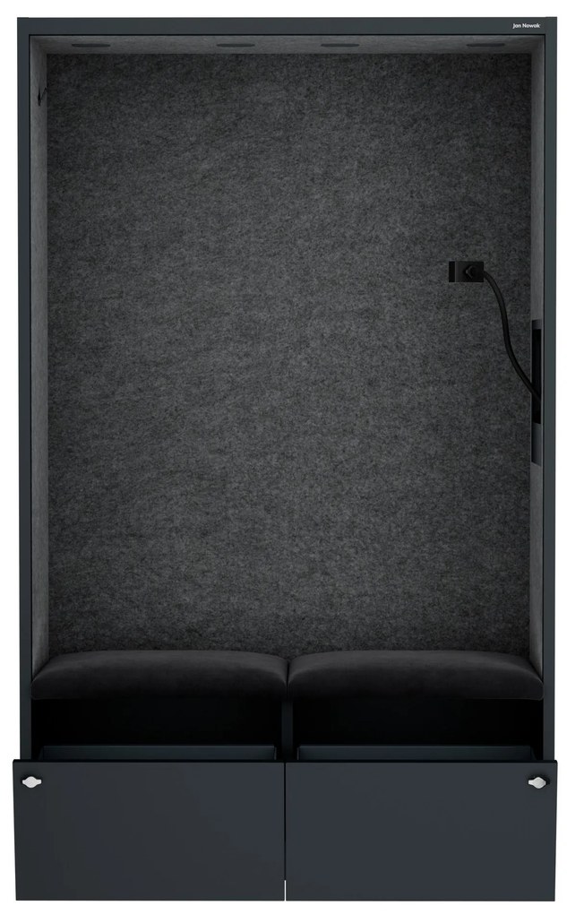 Irodai hangszigetelő fülke ülőkével és USB-C csatlakozóval, antracit színű váz / sötétszürke ülőke, 1150 mm: SALLY MentalBox