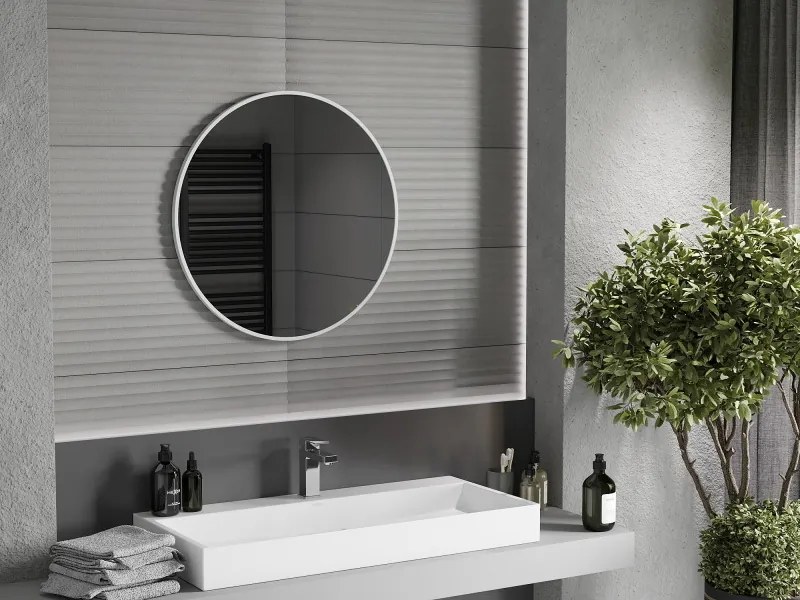Mexen Loft kerek fürdőszobai tükör 70 cm, fehér keret - 9850-070-070-000-20