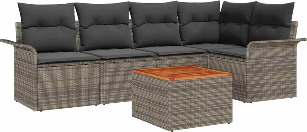 vidaXL Kerti Kanapé Szett tárolóval 6 pcs Szürke polirattan