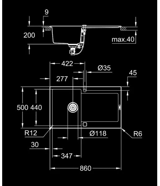 GROHE 31644AP0 - K500 konyhai mosogató 860 × 500 mm gránit/fekete