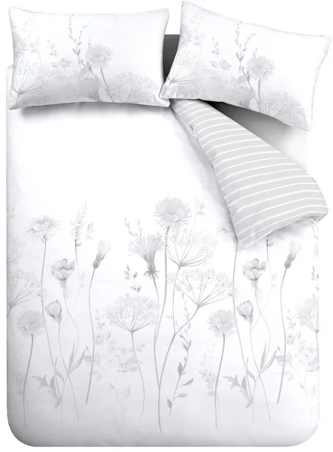 Meadowsweet Floral fehér-szürke ágyneműhuzat, 135 x 200 cm - Catherine Lansfield