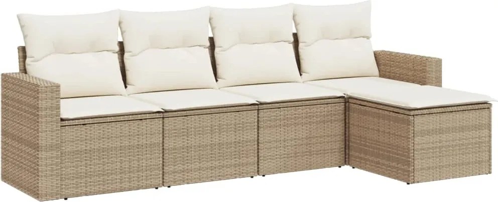 vidaXL 5 részes bézs polyrattan kerti ülőgarnitúra párnákkal