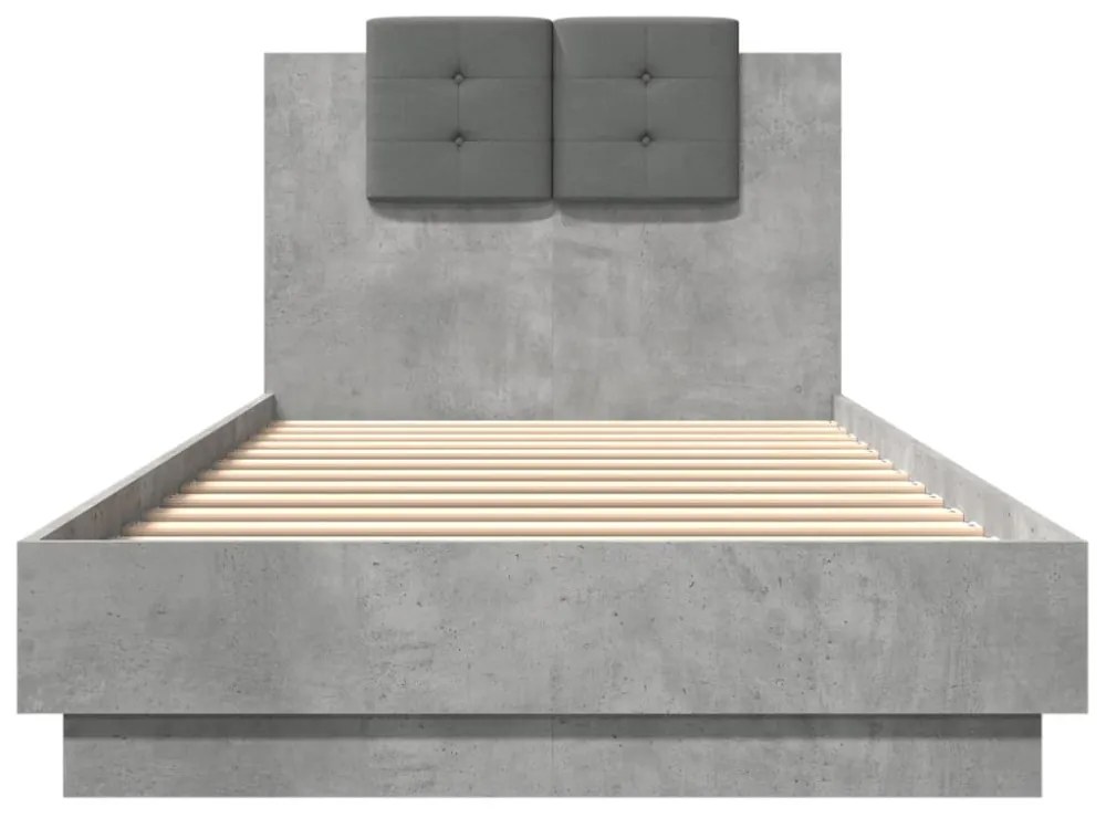 betonszürke szerelt fa ágykeret fejtámlával 100x200 cm