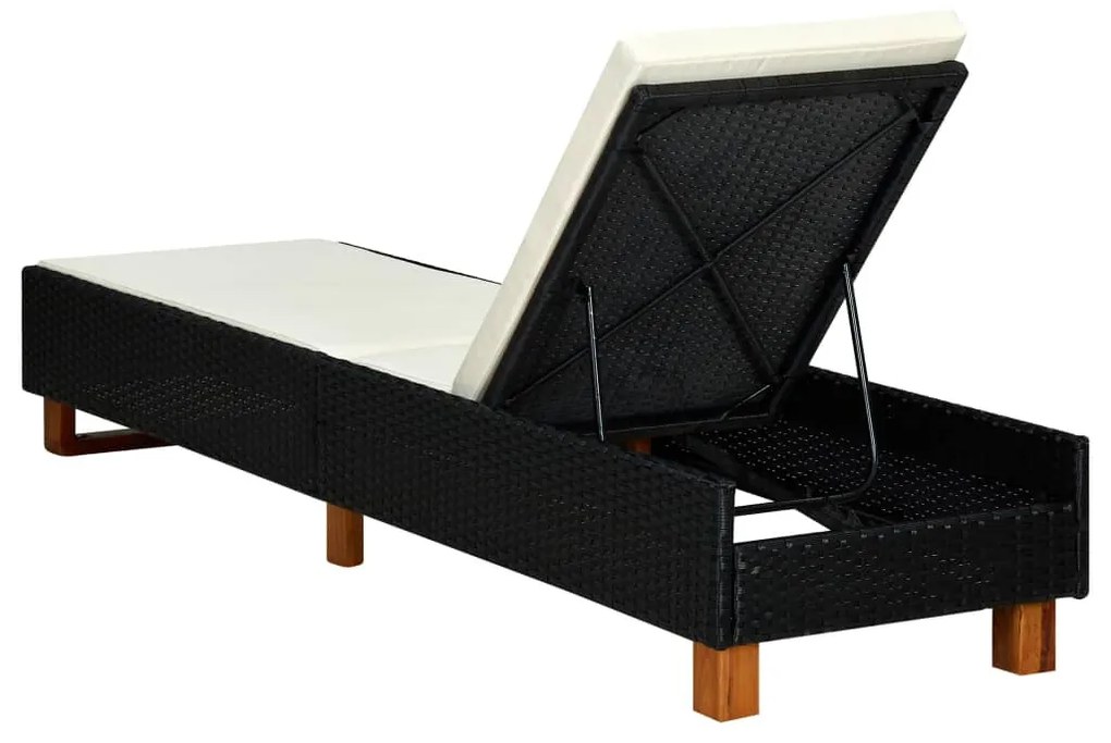 Fekete polyrattan napozóágy párnával