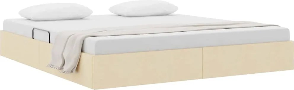 vidaXL Tárolós Ágy fejtámlával tárolóval Krém 180 x 200 cm szövet