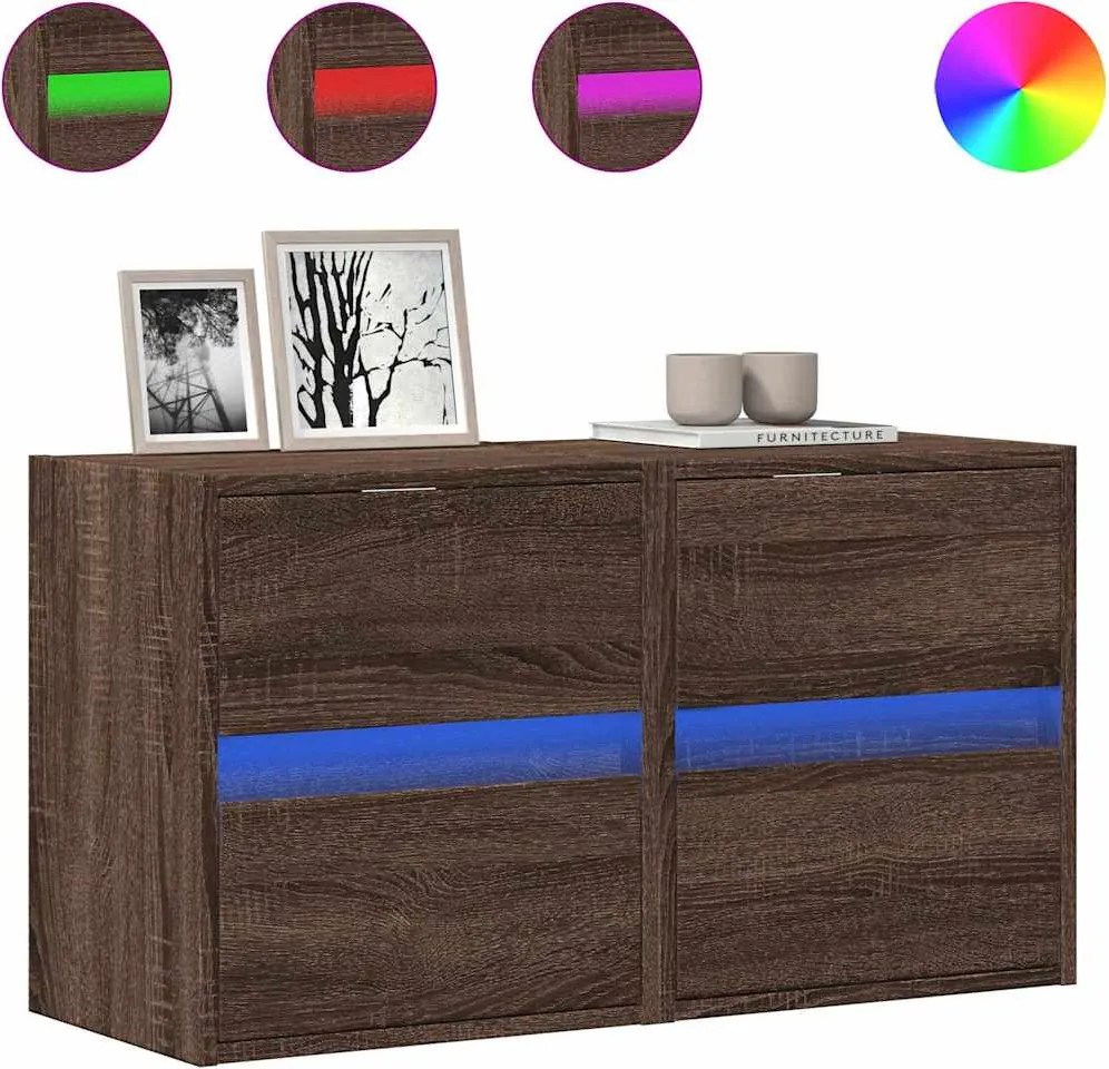 vidaXL 2 db barna tölgyszínű fali TV-szekrény LED-del 41 x 31 x 45 cm
