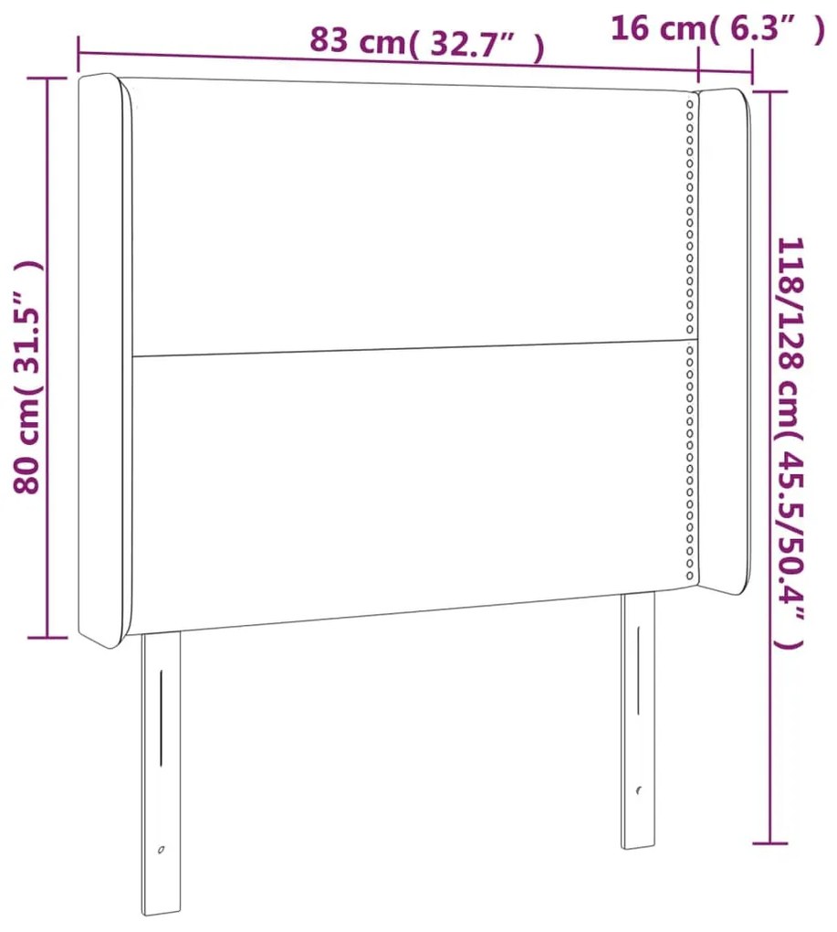 sötétszürke szövet LED-es fejtámla 83x16x118/128 cm