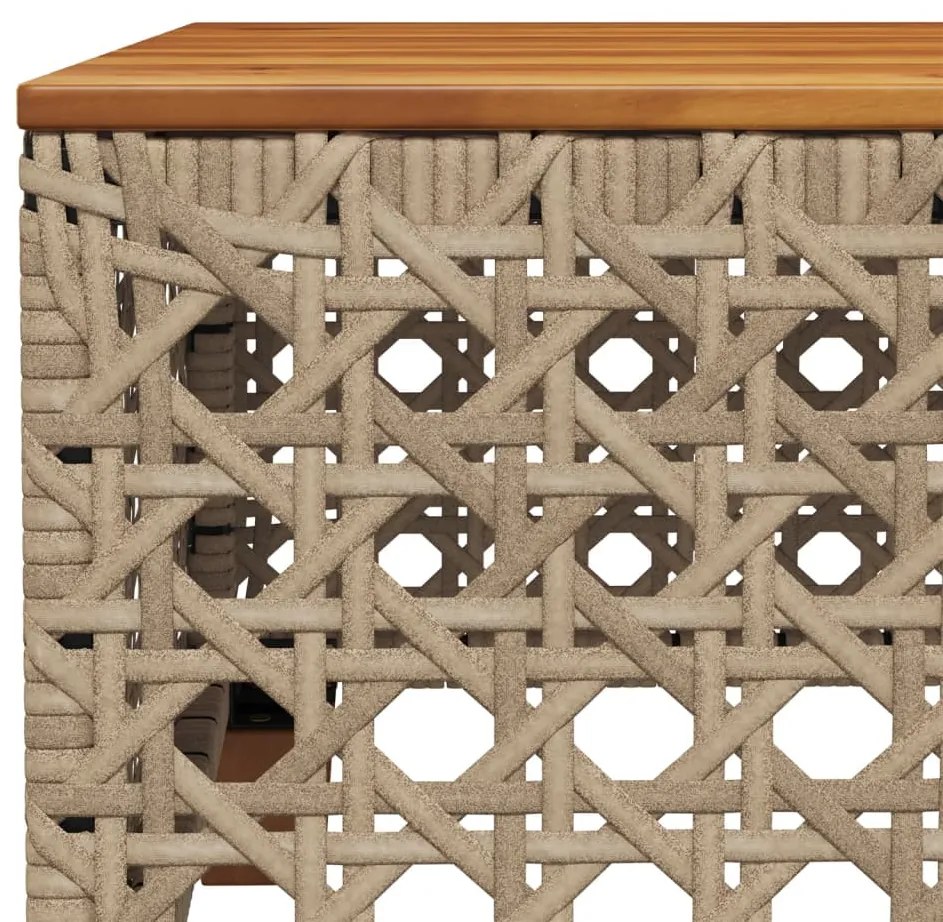 bézs polyrattan és akácfa kerti asztal 55 x 55 x 36 cm