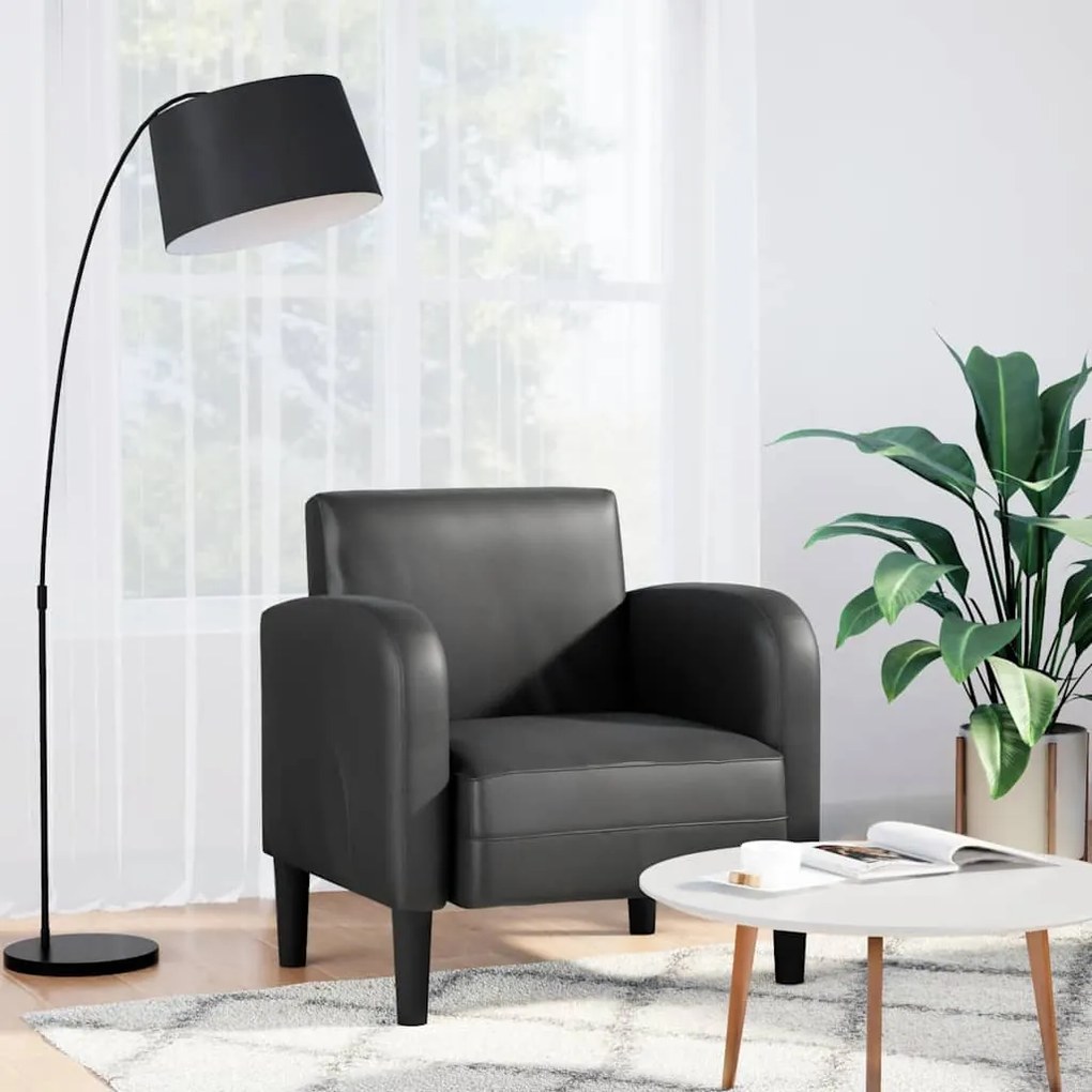 fekete műbőr kanapé szék karfával 54 cm
