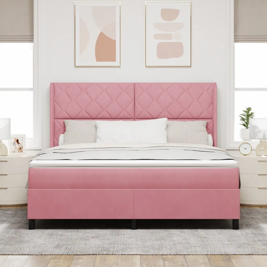 Boxspring Ágy Matrac & LED Rózsaszín 180x200 cm Bársony