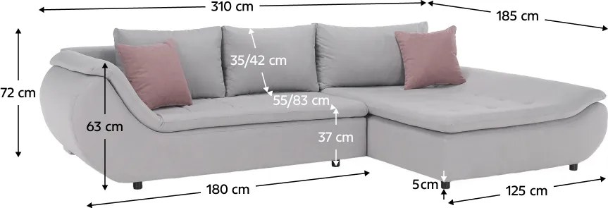 Ülőgarnitúra, világosszürke/púderrózsaszín, szövet, jobbos, BRATO