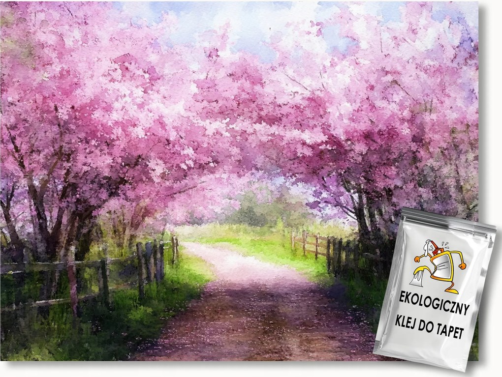 Fotótapéta Flizelina Tájkép Tavasz Fák Cseresznye Virágok 200x140 ragasztó