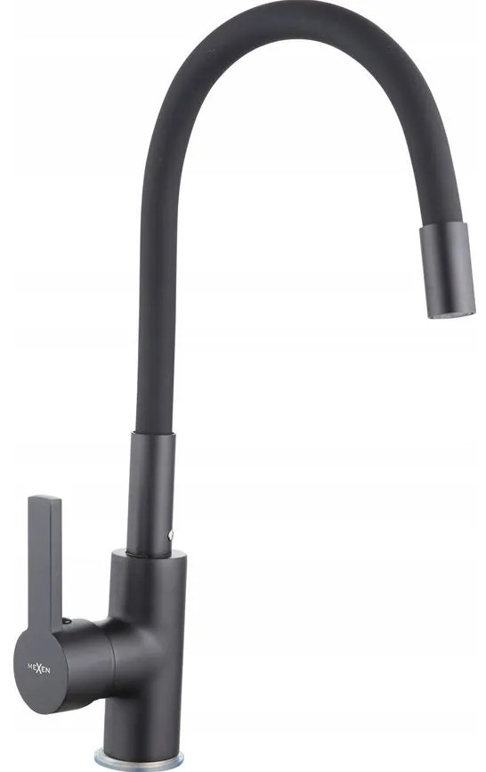 Mexen Bruno - gránit mosogató 79,5x49,5cm + Flex csaptelep, 1 kamrás, fekete, 6513791010-77-Flex