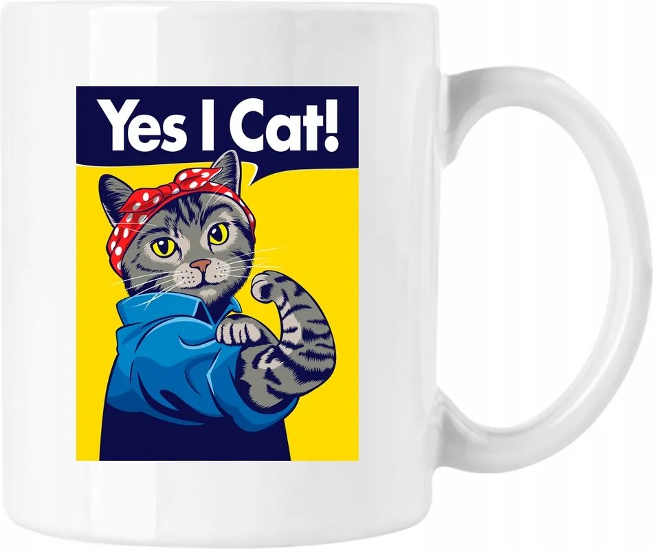 Yes I Cat bögre Vicces retro macskás fehér bögre 330ml