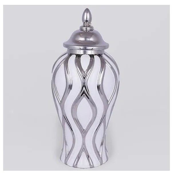 Kerámia tégely 35x18,5 cm ezüst/fehér