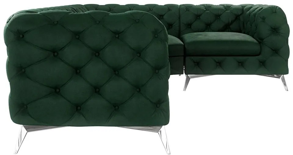 Sötétzöld bársony sarokkanapé (jobb oldali-L alakú) Chelsea – Ropez
