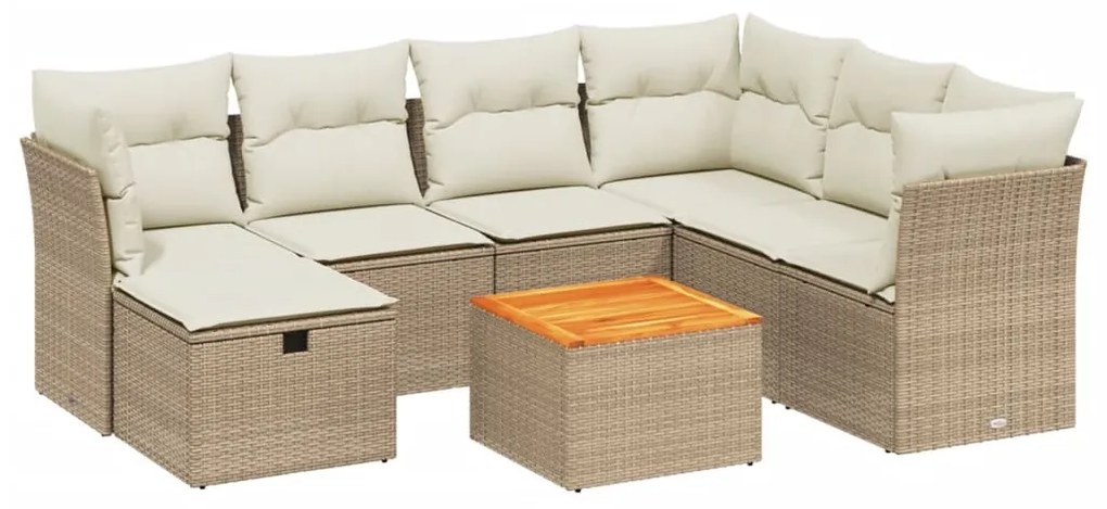 8 részes bézs polyrattan kerti ülőgarnitúra párnával