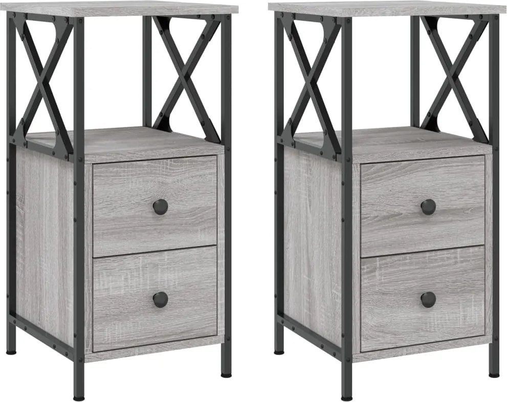 vidaXL 2 db szürke sonoma színű éjjeliszekrény 34x35,5x70 cm