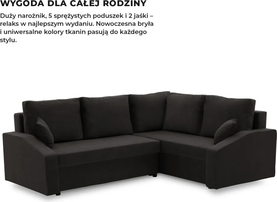 Grande Plus sarokkanapé, jobboldali, szövet anyag, fekete