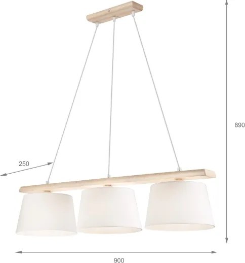 AIDA függeszték kötéllel, 3x E27/60W/230V, Ø 25 cm, tölgy/fehér