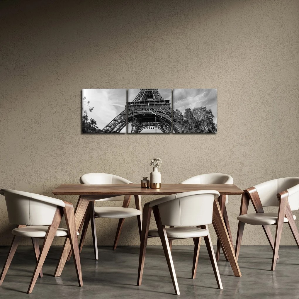 Kép - Eiffel-torony, fekete-fehér (órával) (90x30 cm)