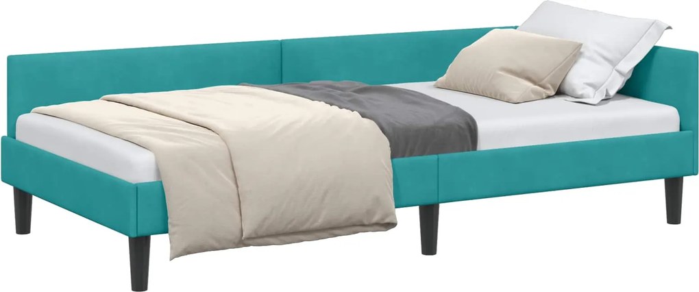 vidaXL Sarokágy keret fejtámlával Türkiz 80 cm x 200 cm VelúrésPlywood