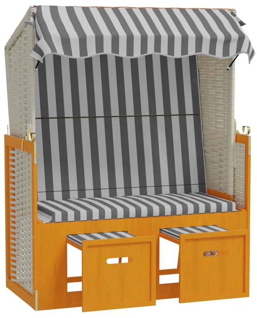 Fehér és szürke polyrattan és tömör fa strandszék tetővel