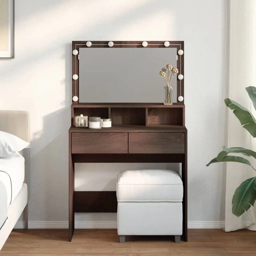 barna tölgy színű fésülködőasztal LED-del 80 x 41 x 134,5 cm