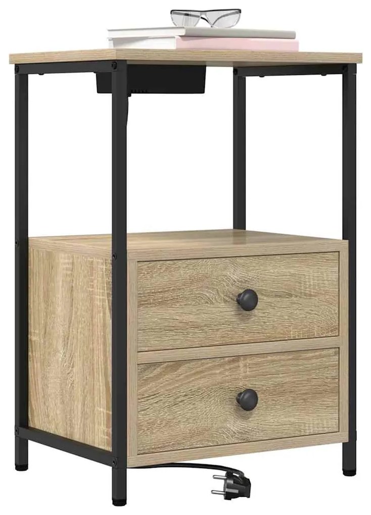 vidaXL Éjjeliszekrény fiókkal Sonoma tölgy 40 x 31 x 60 cm Faanyag