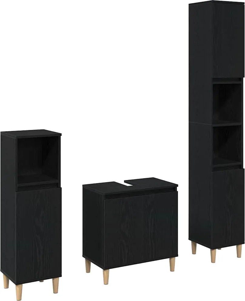 vidaXL Fürdőszoba bútor szett 3 pcs Fekete tölgy Mérnöki fa és fém