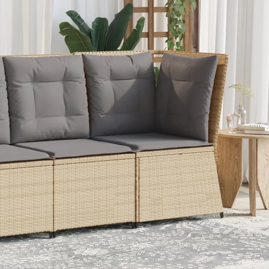 Bézs polyrattan kerti sarokkanapé párnával