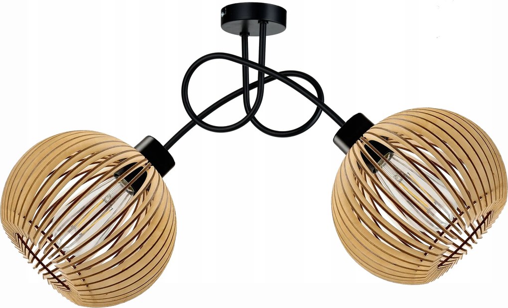 Mennyezeti Lámpa Függő CSillár Loft göndör fa gömb 2x E27