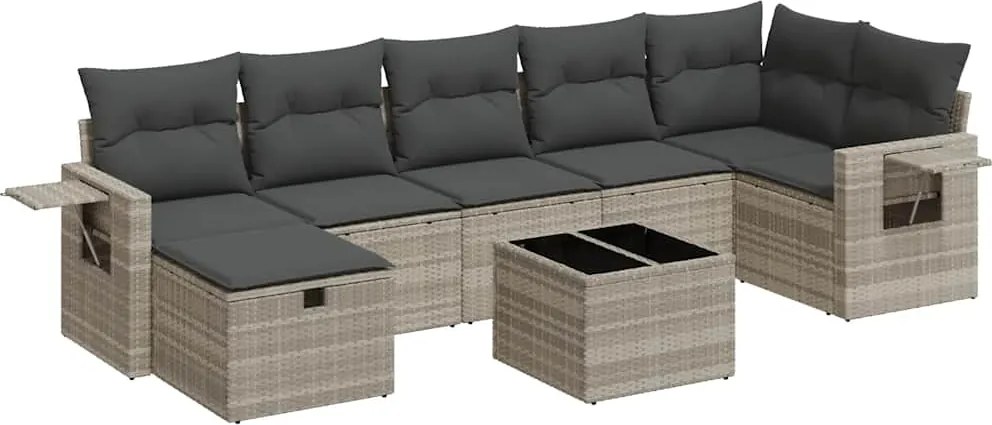 vidaXL 8 részes világosszürke polyrattan kerti ülőgarnitúra párnával