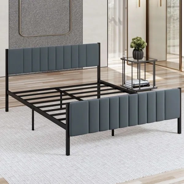 Fém kétszemélyes ágy LUNOR 160 x 200 cm antracit, 200 kg teherbírás