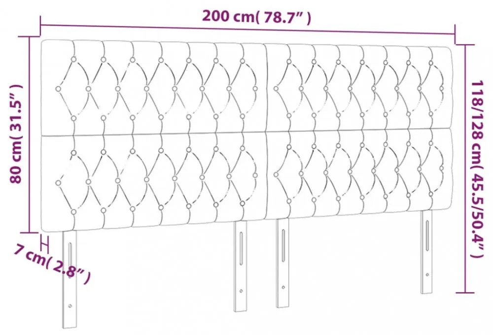 krémszínű szövet LED-es fejtámla 200x7x118/128 cm