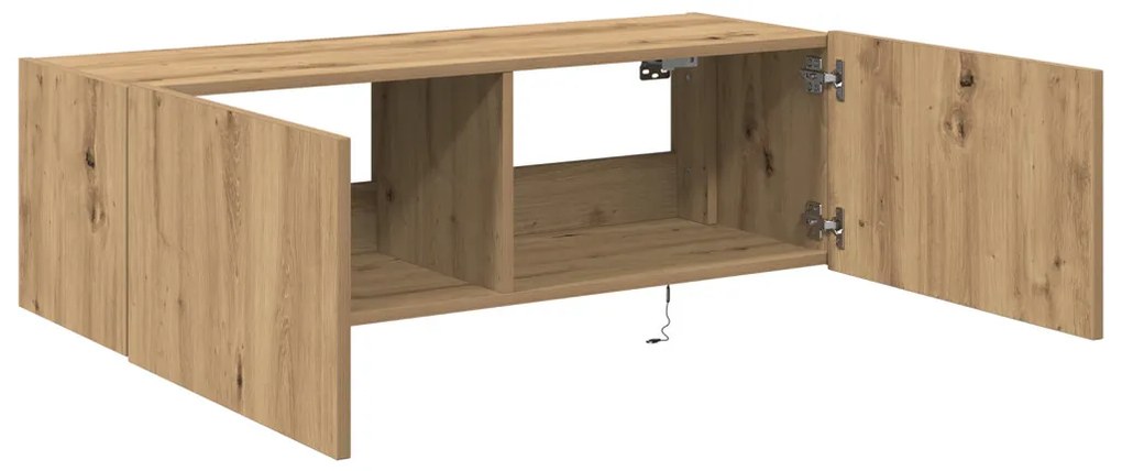 TV faliszekrény LED világítással, Kézműves tölgy 100x35x31 cm