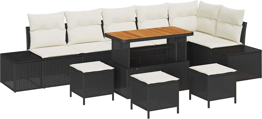 vidaXL Kerti Kanapé Szett párnával tárolóval 10 pcs Fekete Poli rattan