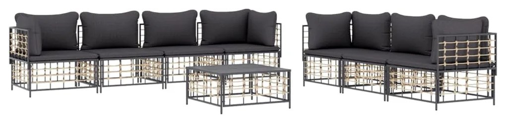 8 részes antracitszürke polyrattan kerti ülőgarnitúra párnákkal