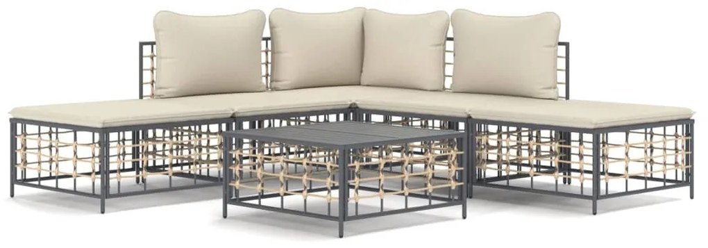 6 részes antracitszürke polyrattan kerti ülőgarnitúra párnákkal