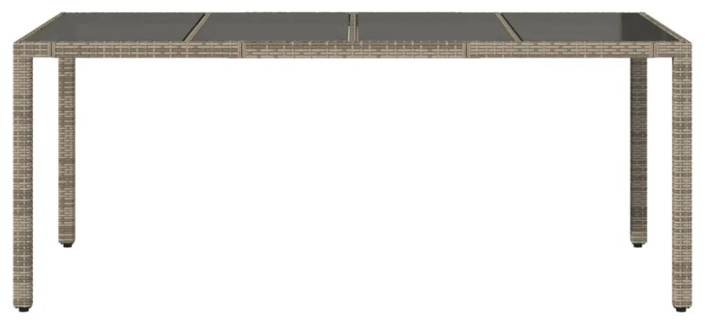 szürke polyrattan üveglapos kerti asztal 190 x 90 x 75 cm