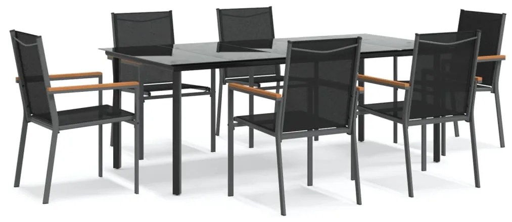 vidaXL 7 részes fekete textilén és acél kerti pihenőgarnitúra