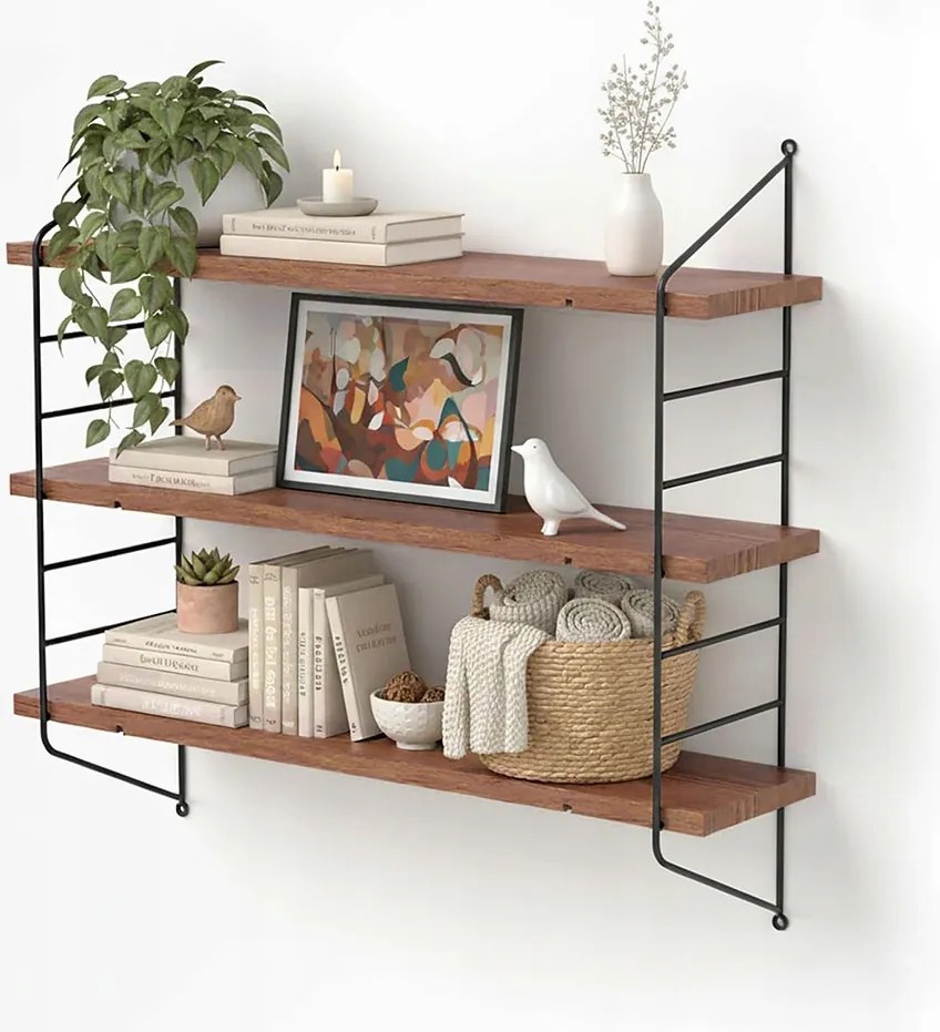 Fém Polc Fekete Falra Loft Nappali Akasztós 51.5x12x58.5 cm