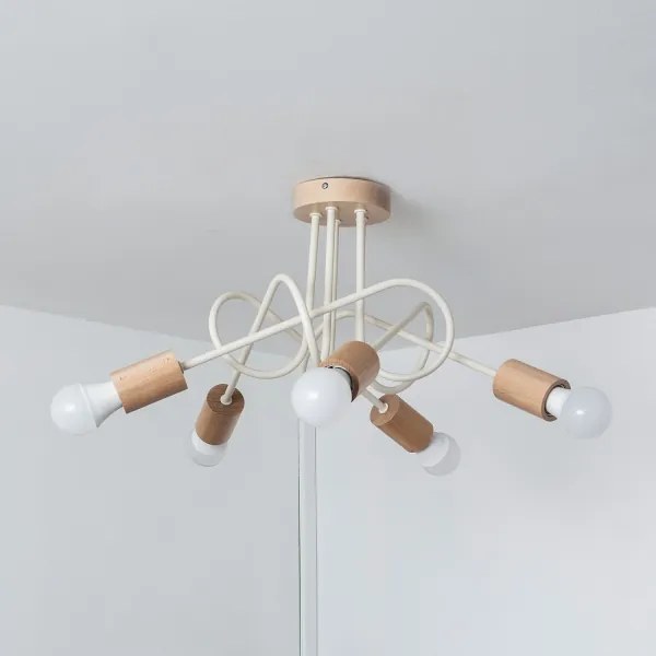 Felületre szerelhető csillár OXFORD 5xE27/15W/230V fenyő/krémszínű