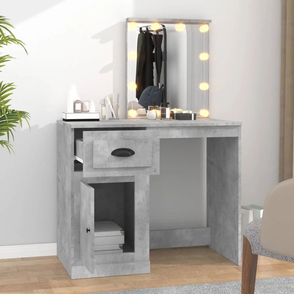betonszürke szerelt fa pipereasztal LED-del 90 x 50 x 132,5 cm